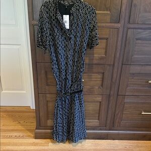 Lafayette 148 New York Lined Black and White Patterned Maxi Dress